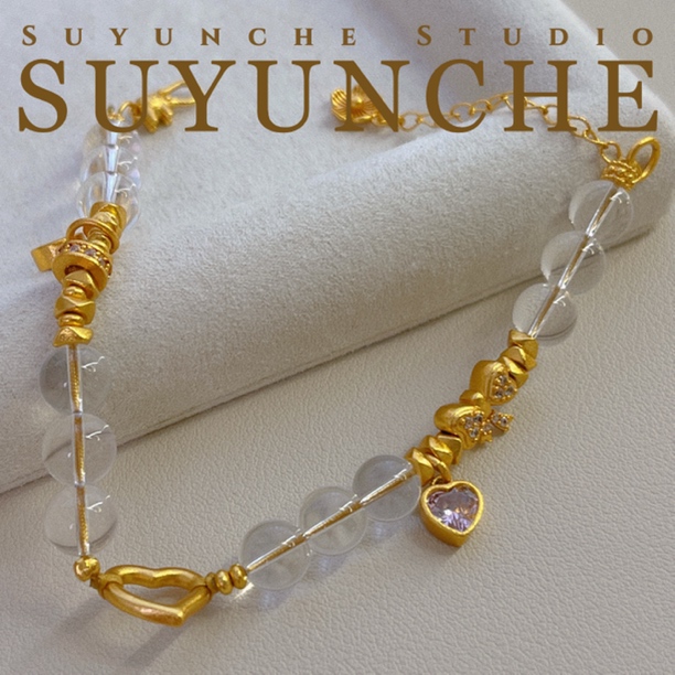 铜合金仿水晶手链 Suyunche2676古法轻奢串珠爱心手串手链