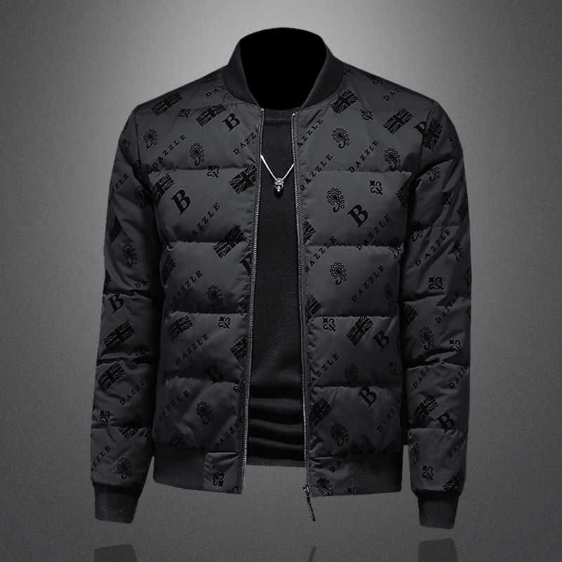 BQDK欧货冬季新款印花羽绒服男士黑色休闲个性外套加厚潮流轻薄男