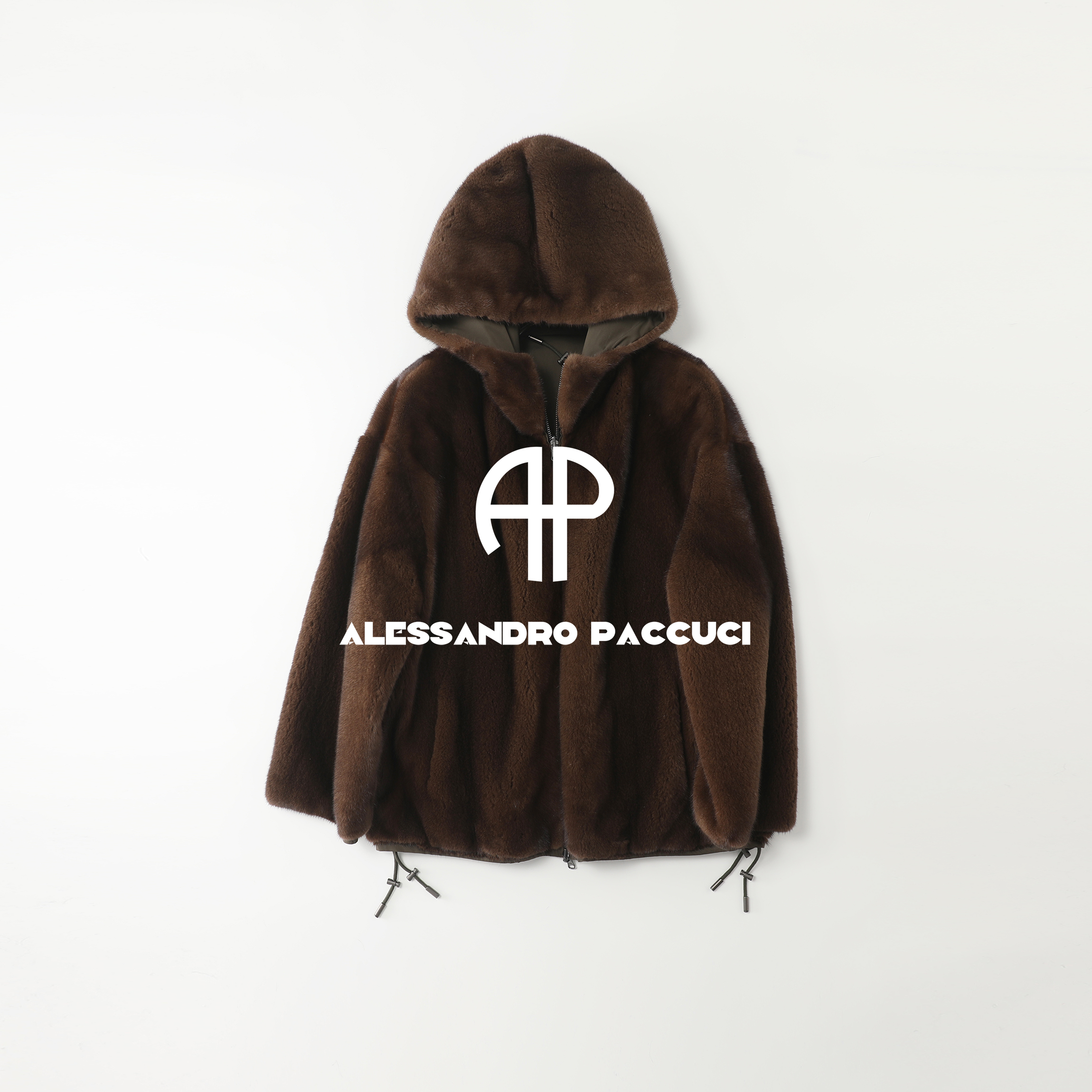 SAGA✖AP洛哥54130CS/-1水貂双面穿连帽抽绳下摆时尚保暖外套