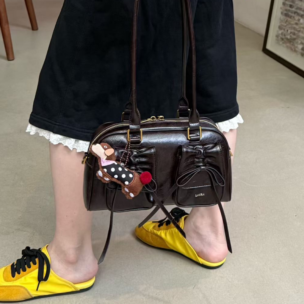 【芭蕾少女】Laura新款保龄球韩系设计感腋下包蝴蝶结双口袋50080