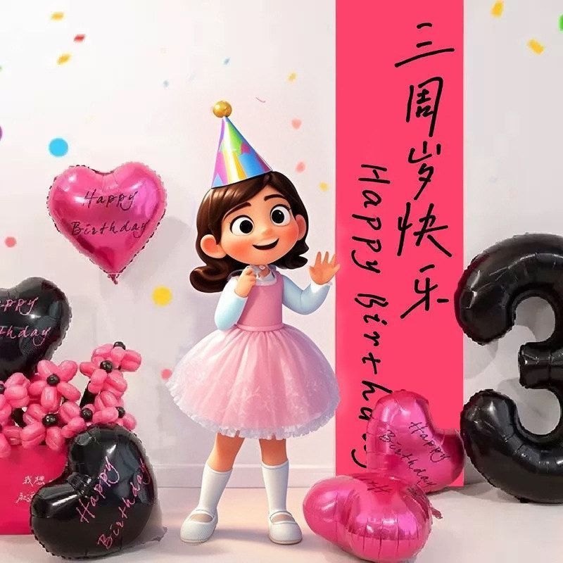 儿童生日会场布置气球挂布男孩女孩周岁生日数字气球拍照背景墙