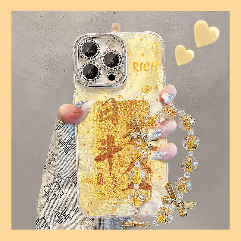 日进斗金适用于苹果16华为vivo/oppo小米iPhone17精孔羽纱手机壳