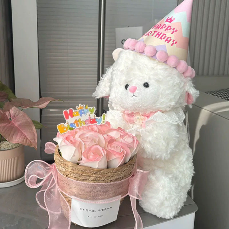 甜心安抚小羊玩偶卡通花束抱抱花桶生日礼物送女生闺蜜朋友妈妈