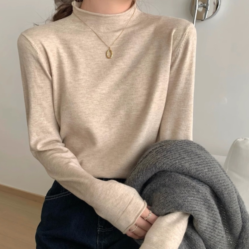 半高领打底衫女秋冬感白色内搭毛衣洋气2025春款百搭长袖针织上衣