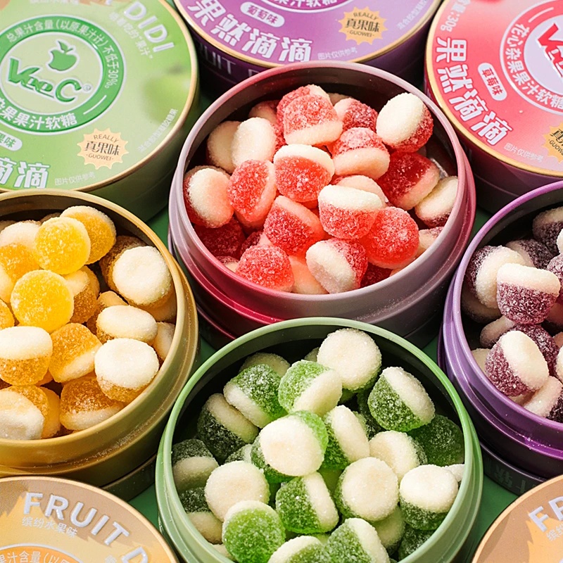 维C果汁酸Q糖铁盒装酸砂水果软糖便携小零食