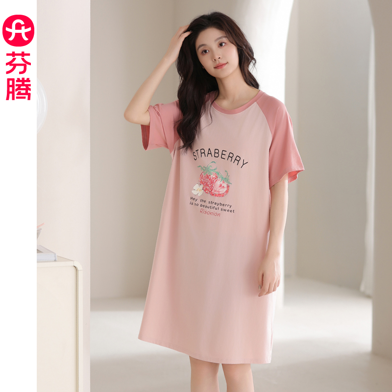 芬腾睡裙女款爆款2025新款夏季薄款纯棉宽松大码可爱夏天睡衣女裙