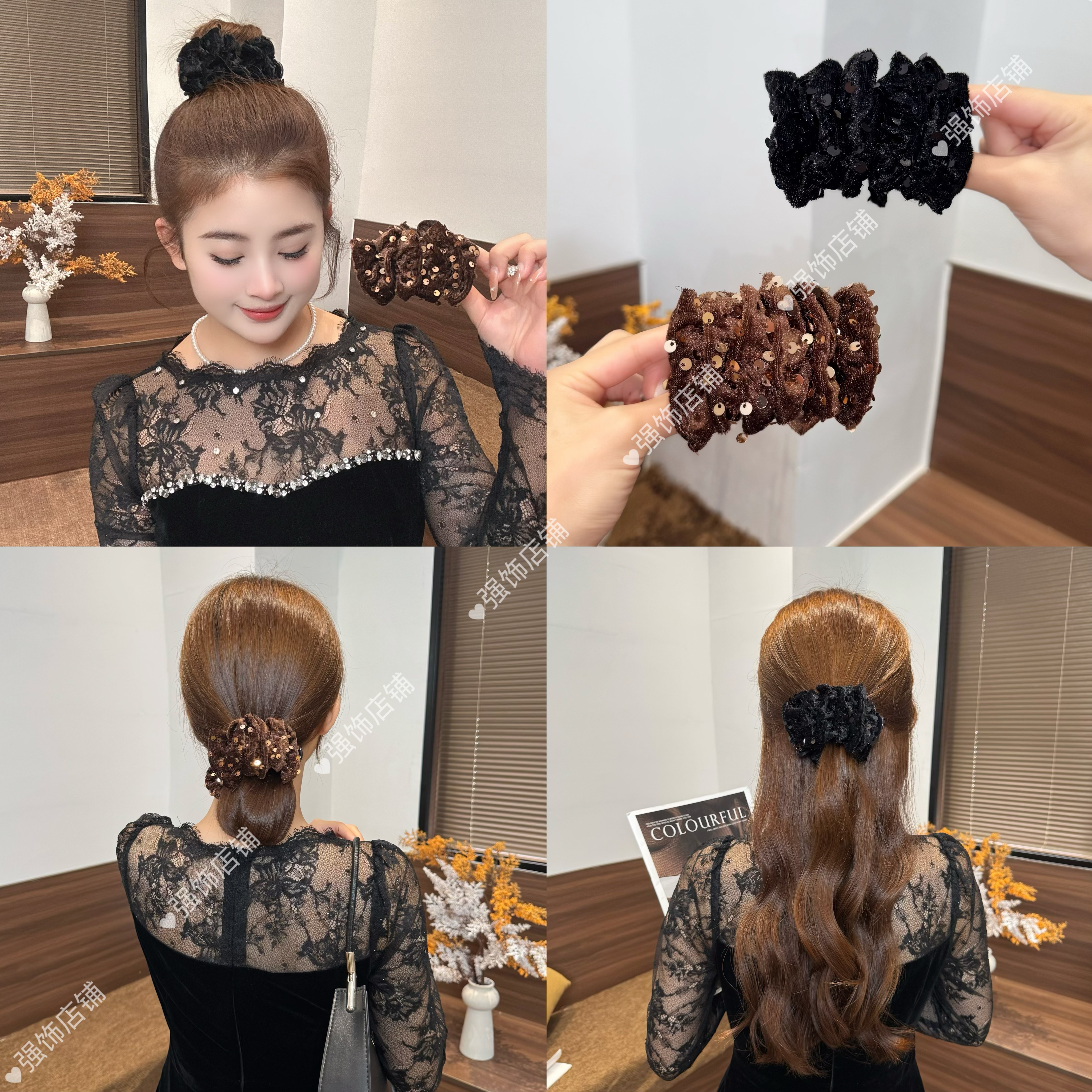 茵语发饰 新款亮片丸子头抓夹蓬松显发量气质百搭法式后脑勺发夹