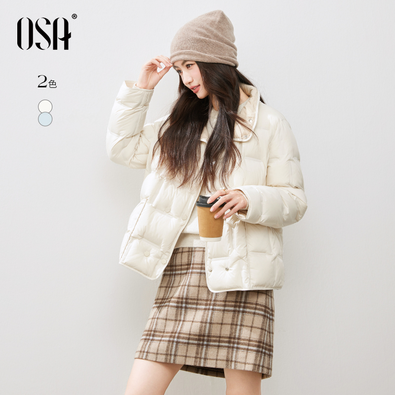 OSA/欧莎 撞色翻领鸭绒女2025冬简约休闲时尚保暖外套S125D20003