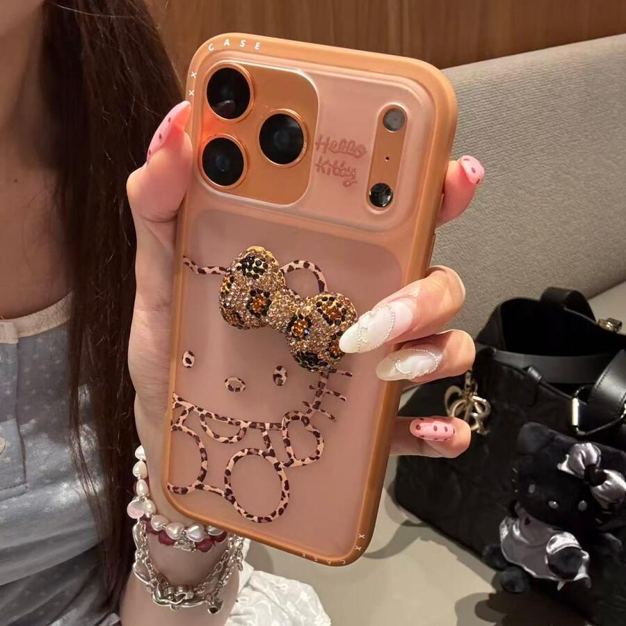 磨砂可爱豹纹线条凯蒂猫适用于苹果17/16pro手机壳15保护套1413