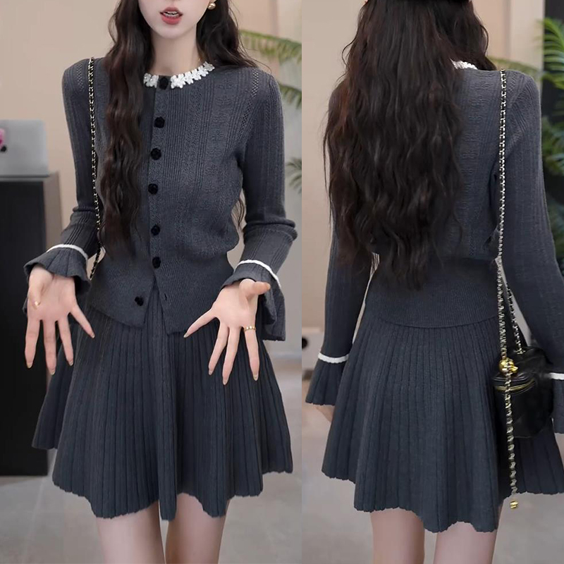 【晚春晓景】法式显瘦针织衫半身裙两件套女士2025秋季新款时尚套装