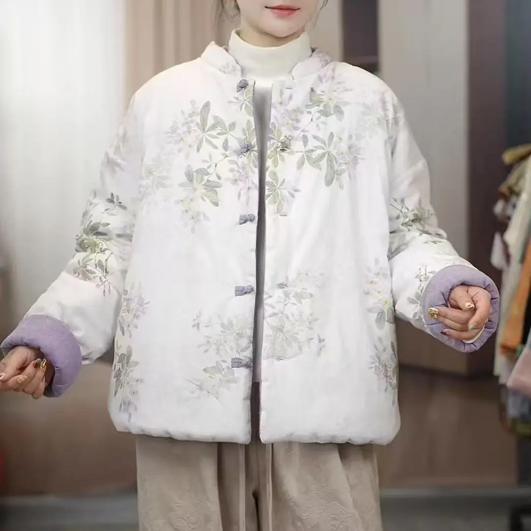 2025长袖厚款落肩袖厚款立领棉衣棉服两面穿常规新中式国风款时尚