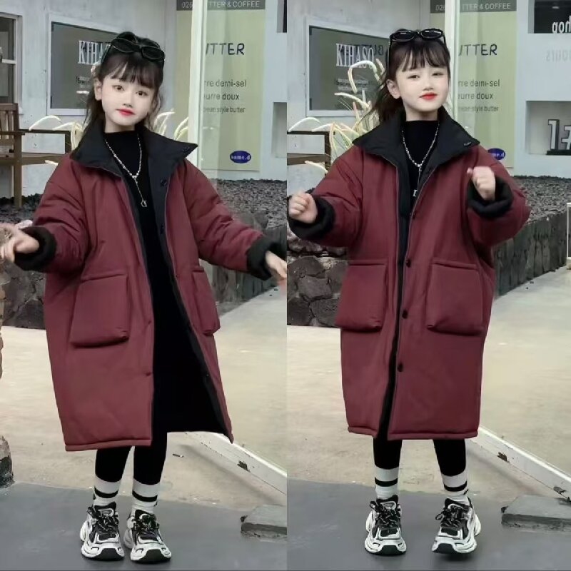 120-170女童中大童冬季韩版设计感两面穿加棉保暖棉服潮