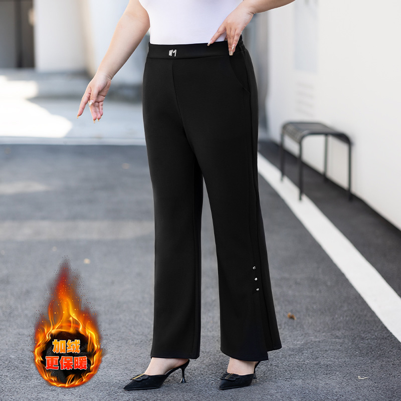 加绒大码微喇叭休闲裤女2025秋冬新款高腰显瘦垂感气质开叉喇叭裤