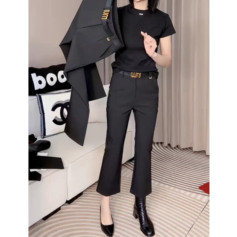 小个子高腰九分微喇西装裤女2025秋冬新款大码弹力显瘦休闲小黑裤