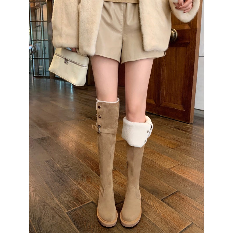 江心白过膝长靴子女2025新款秋冬时尚两穿高筒保暖厚底长筒雪地靴