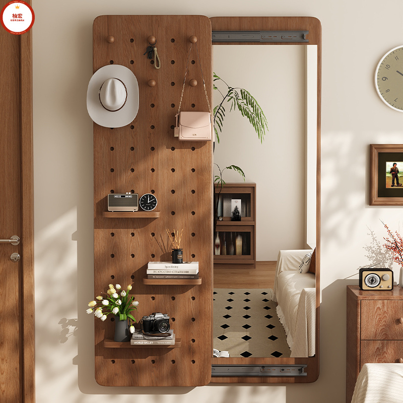 家用洞洞板穿衣镜简约隐藏式推拉全身镜卧室试衣镜子客厅一体镜子