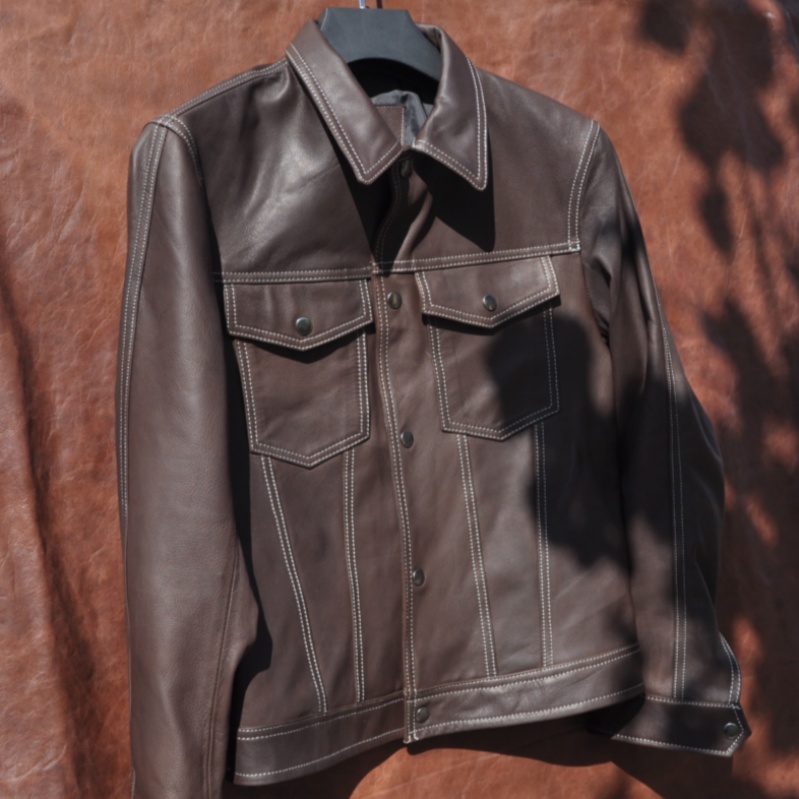 仅14件无涂水染油蜡山羊真皮皮衣男款经典507修身短款皮夹克春秋