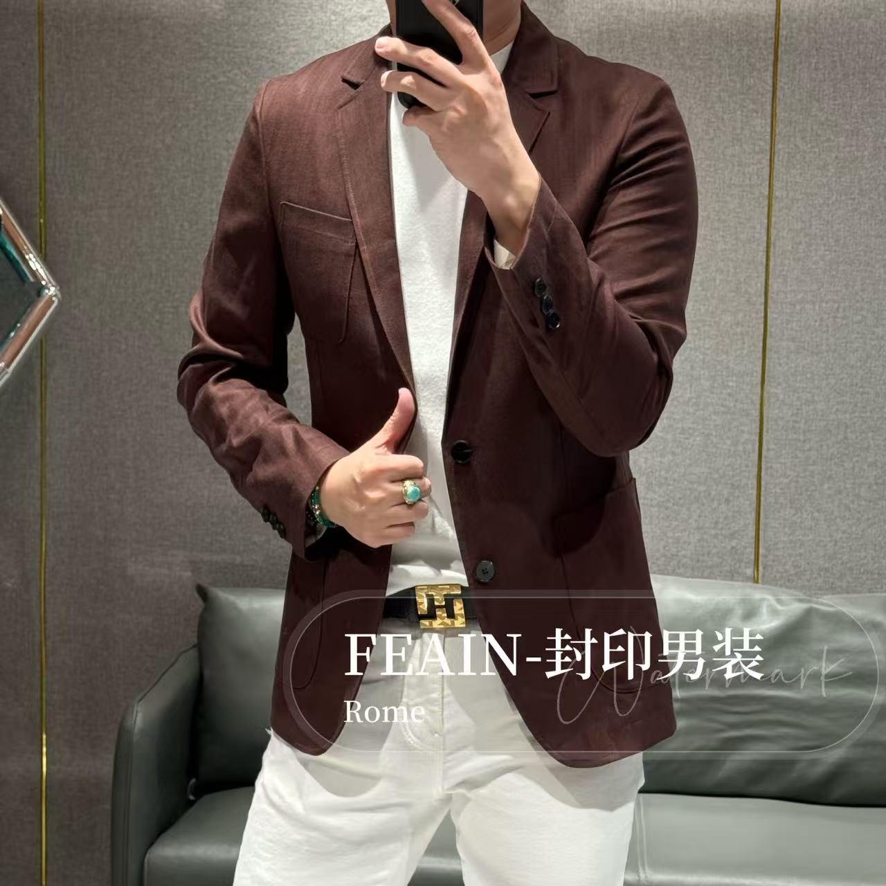 【进口亚麻】秋季新品L*P方向人字纹理休闲老钱风西装8002