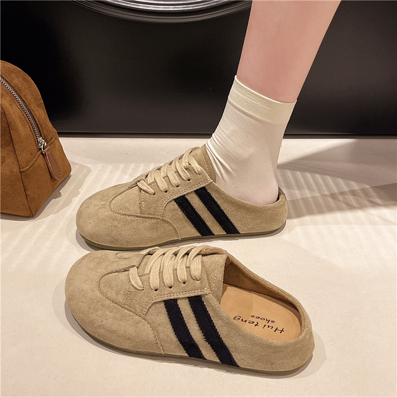 勃肯鞋包头半拖鞋女外穿复古德训无后跟一脚蹬系带懒人休闲鞋女