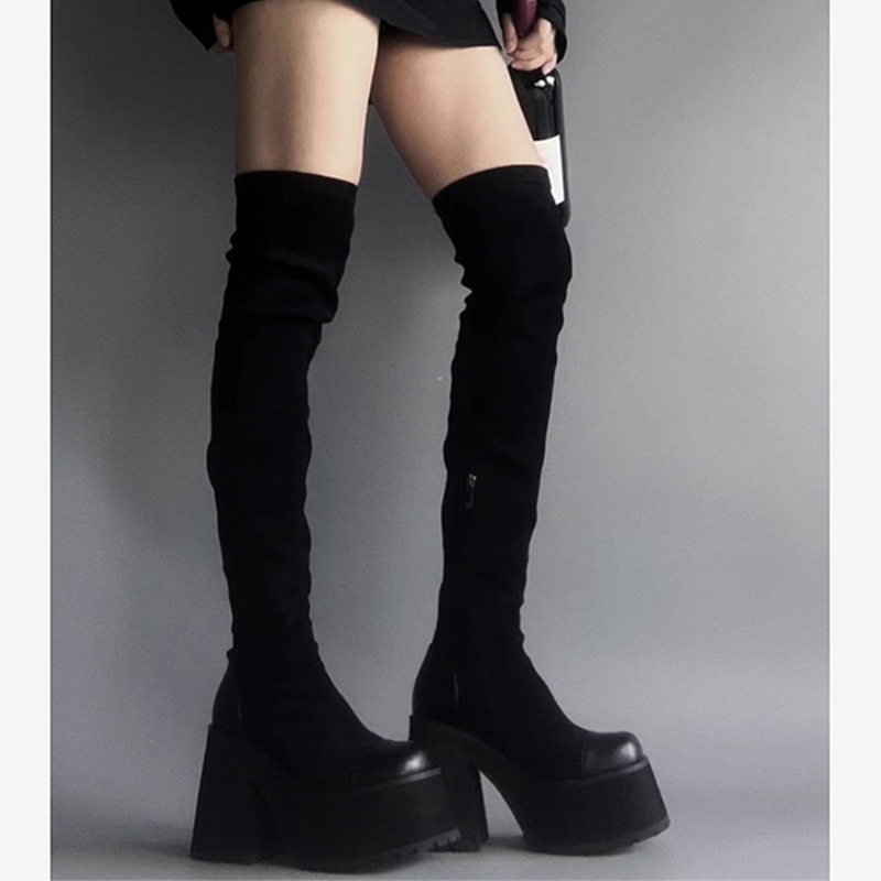 真皮过膝靴长筒靴少女风过膝磨砂皮小个子高跟秋冬长靴子小个子