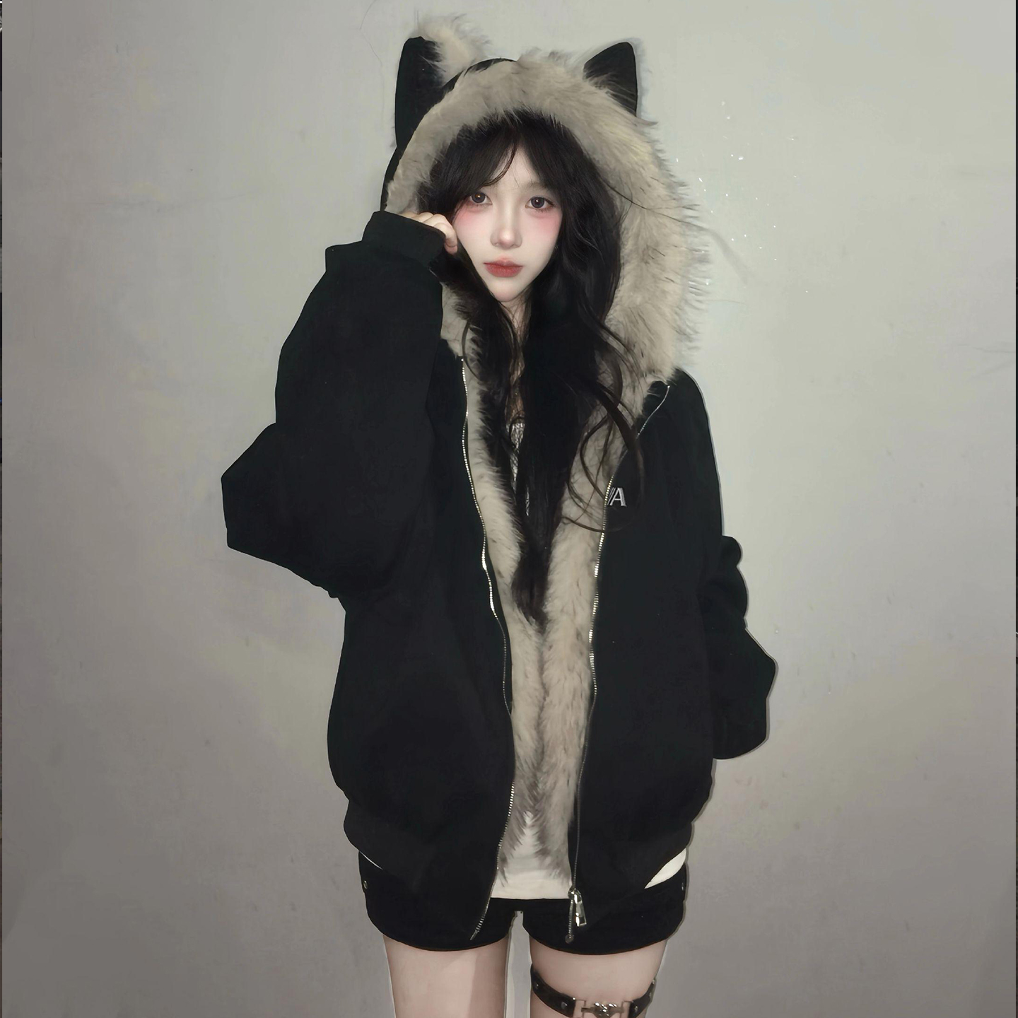 猫耳朵座山雕棉服女2025年新款冬季派克服小个子棉袄加绒加厚外套