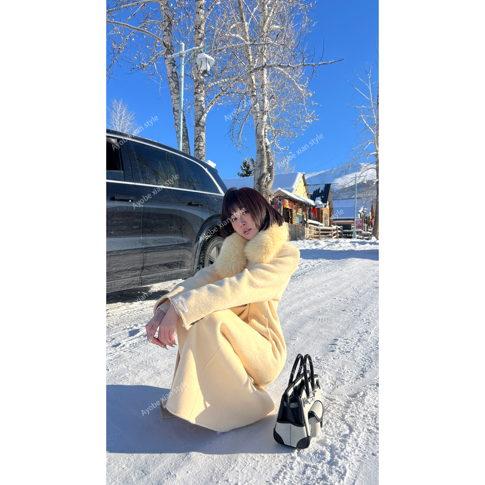 【AYOBE】小贤  赫本风100羊毛芬兰进口狐狸毛大衣