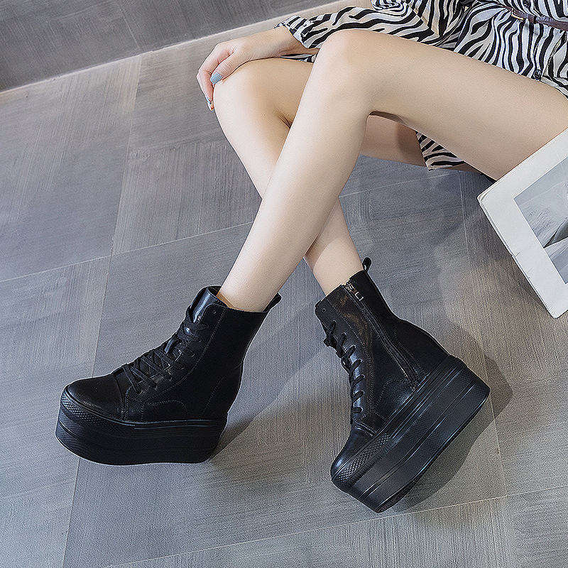 秋冬厚底高帮鞋松糕鞋超高跟短靴女休闲韩版潮马丁靴女2025年新款