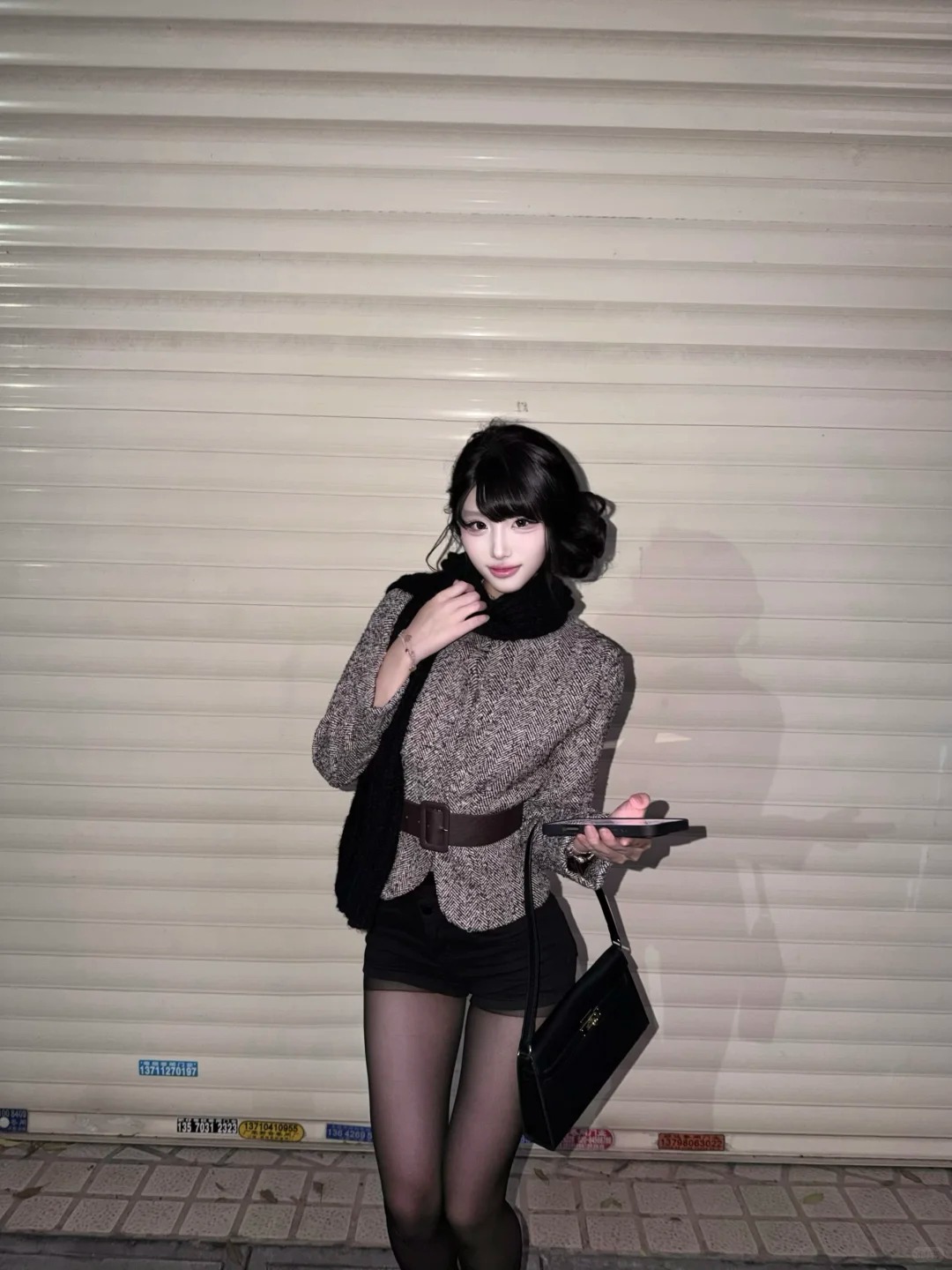 2025秋冬新款韩版千金风高级感百搭外套小个子短款上衣+黑色短裤