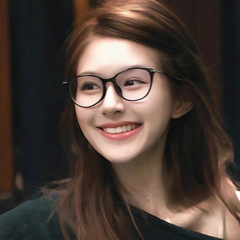 露思同款猫眼黑框平光镜女方圆脸大框可配度数近视镜素颜平光镜潮