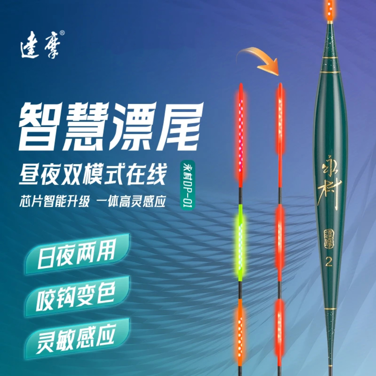 达摩浮漂DP-01咬钩变色夜光漂日夜两用电子感应鱼漂野钓鲫鲤综合