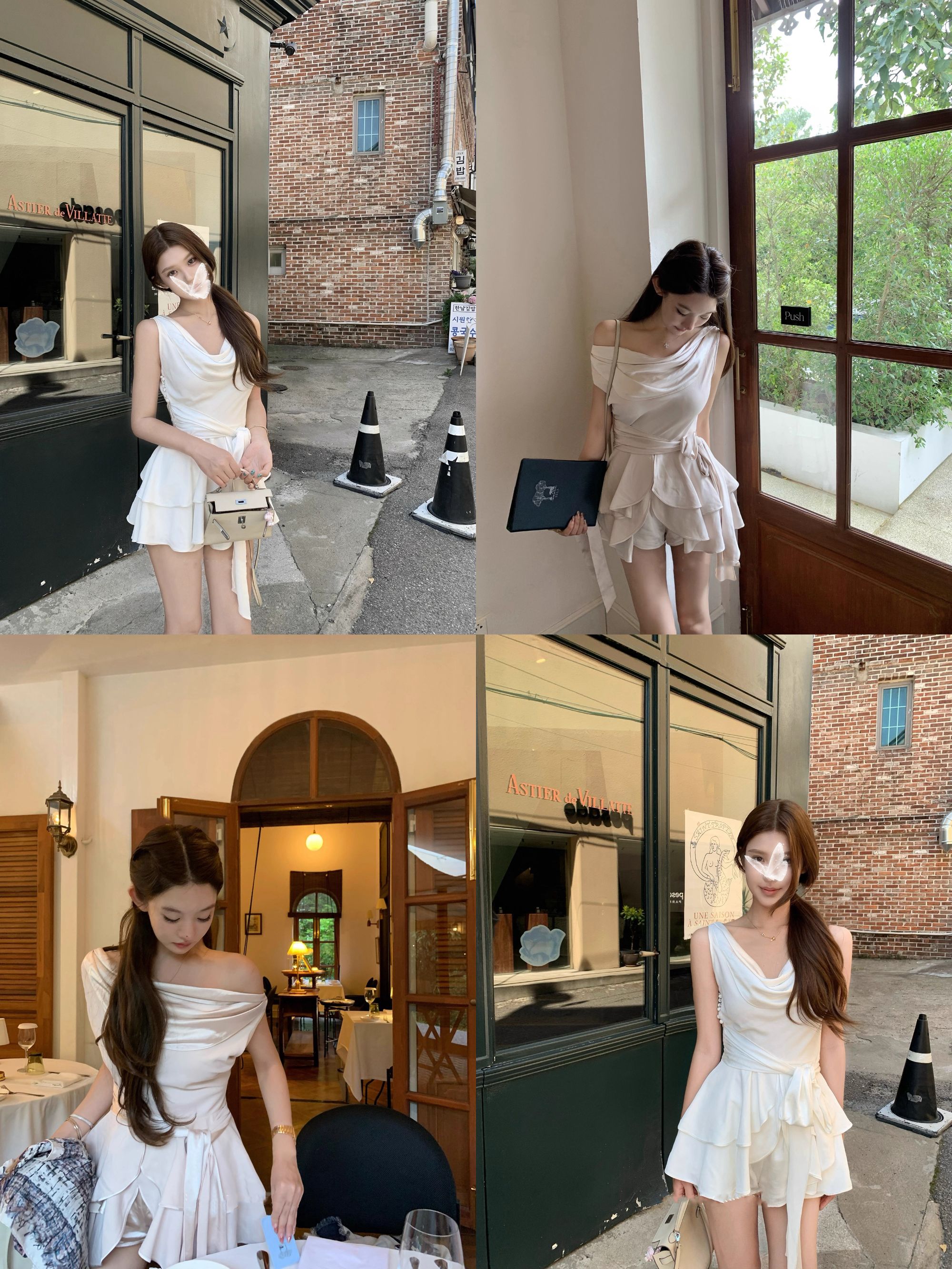 【典藏情话】多穿法 缎面荡领荷叶边长连衣裙女一字肩裙子