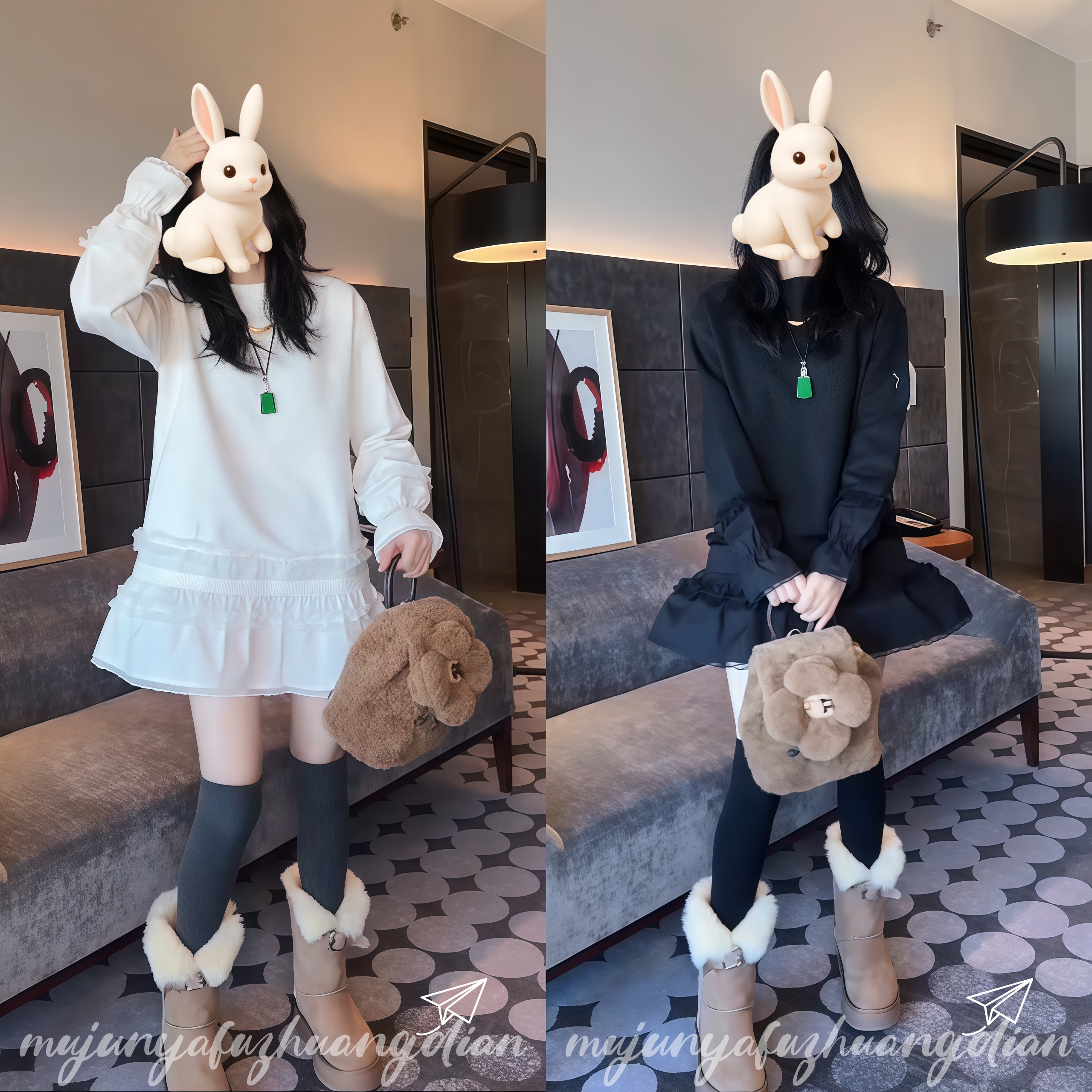 潮流时尚连衣裙女2026春季新款长袖百搭荷叶边蕾丝拼接减龄中长裙