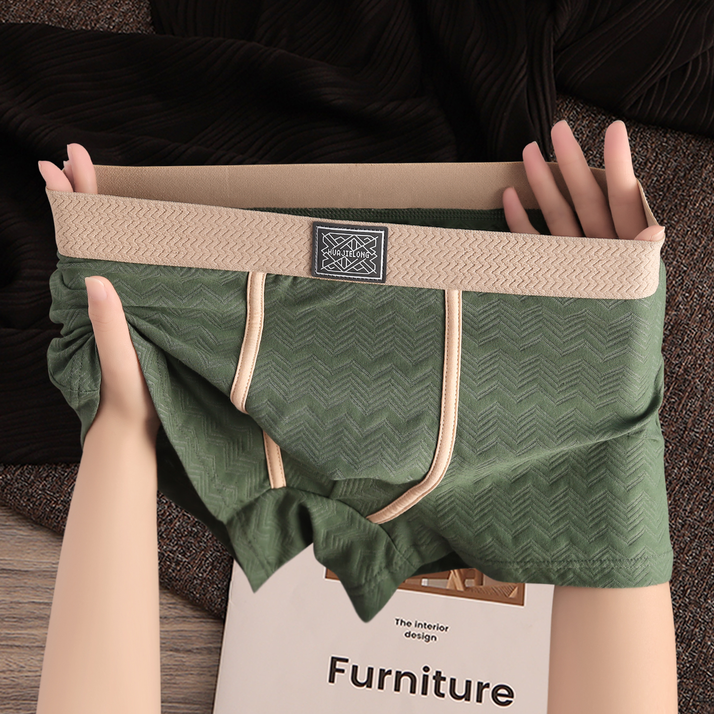 RSRDDY3条装潮流个性男内裤秋冬复古纹理四角裤新款居家高档裤衩