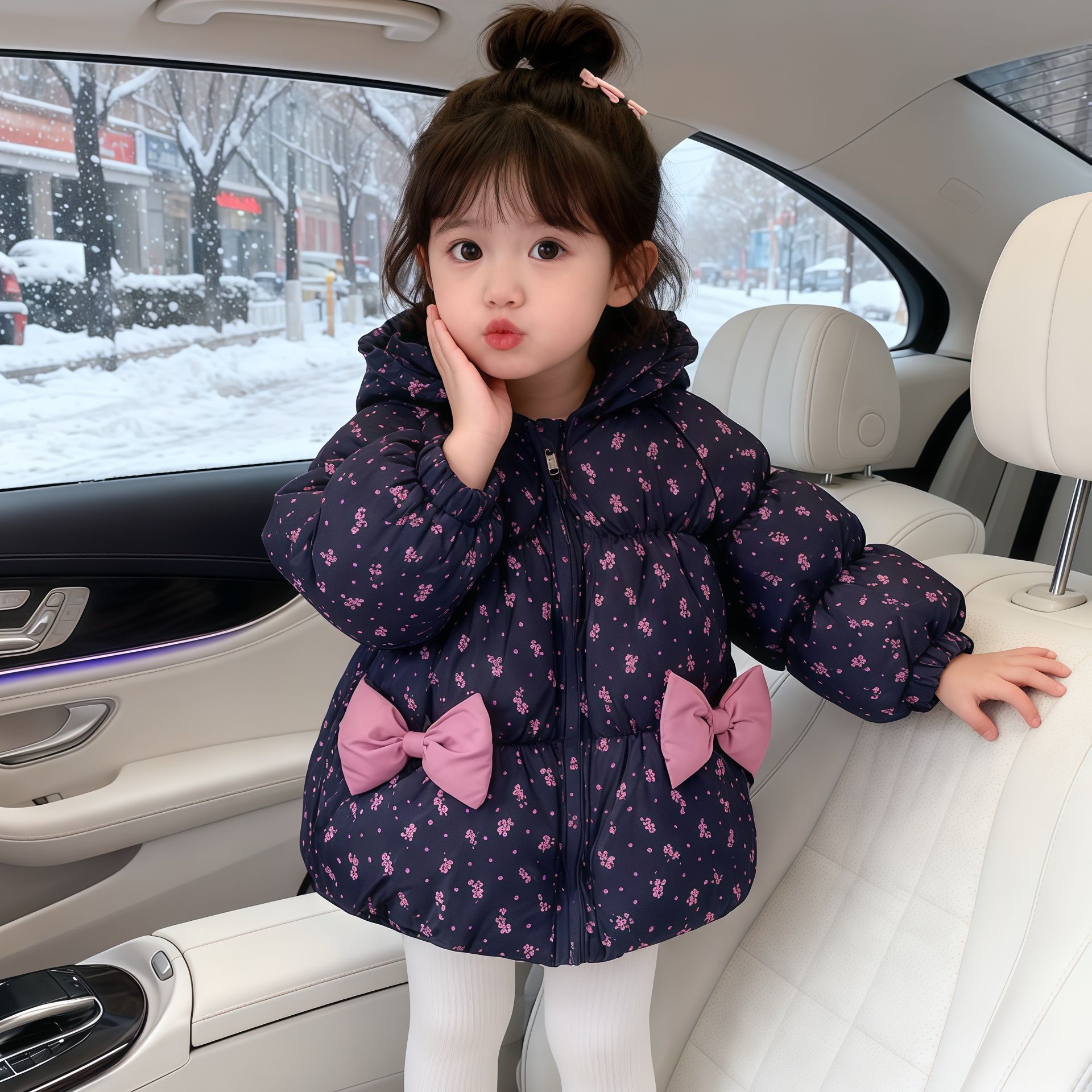 m312休闲风圆领韩版厚款棉服棉袄宝宝女宝宝美式轻熟可爱连帽棉衣