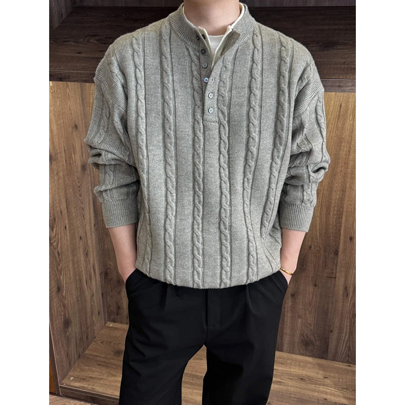 ZPAG秋季新贵轻奢风亨利领假两件毛衣男款高级感老钱风麻花针织衫