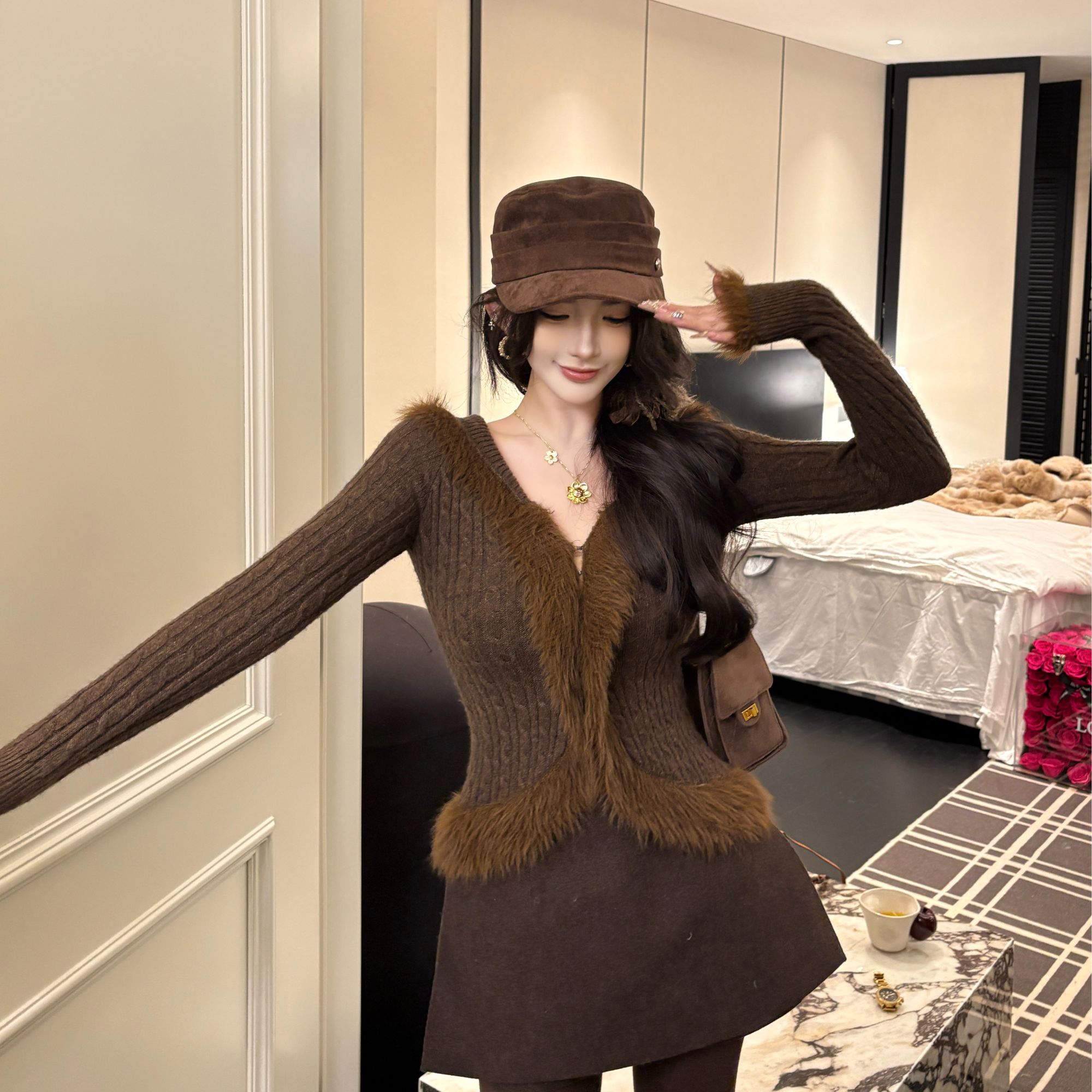 GUIDI GUDI【宁静美】时尚慵懒气质流苏毛衣/黄加蓝