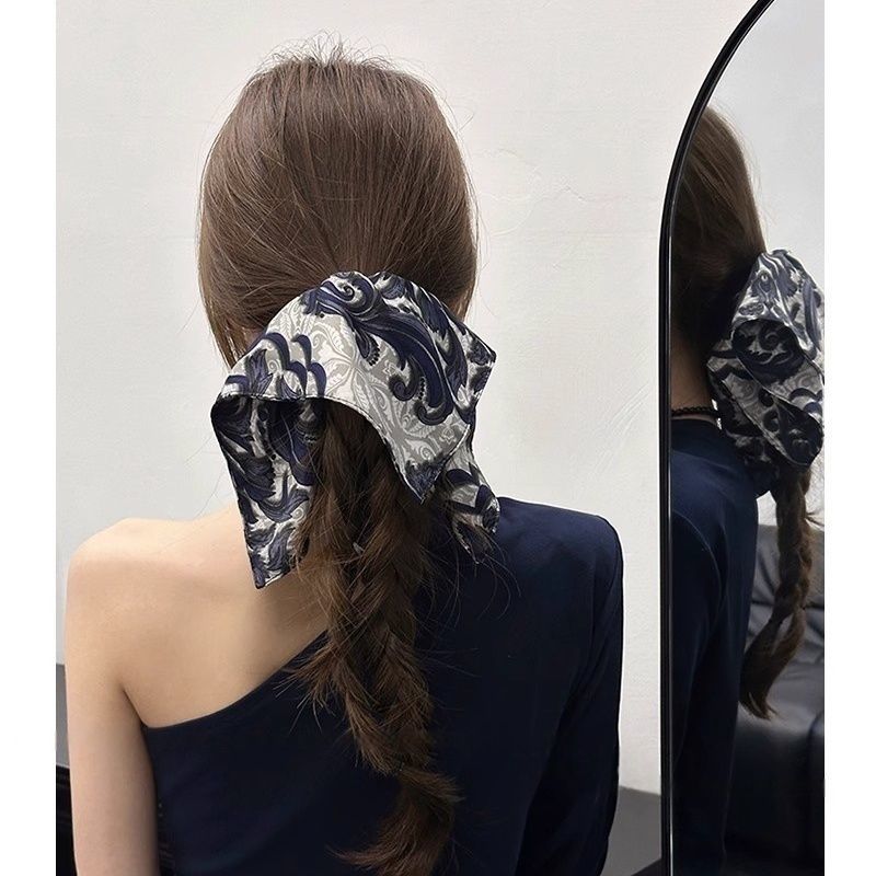 复古图腾印花大肠发圈式高级感印花头花头绳扎头发马尾发绳洋气