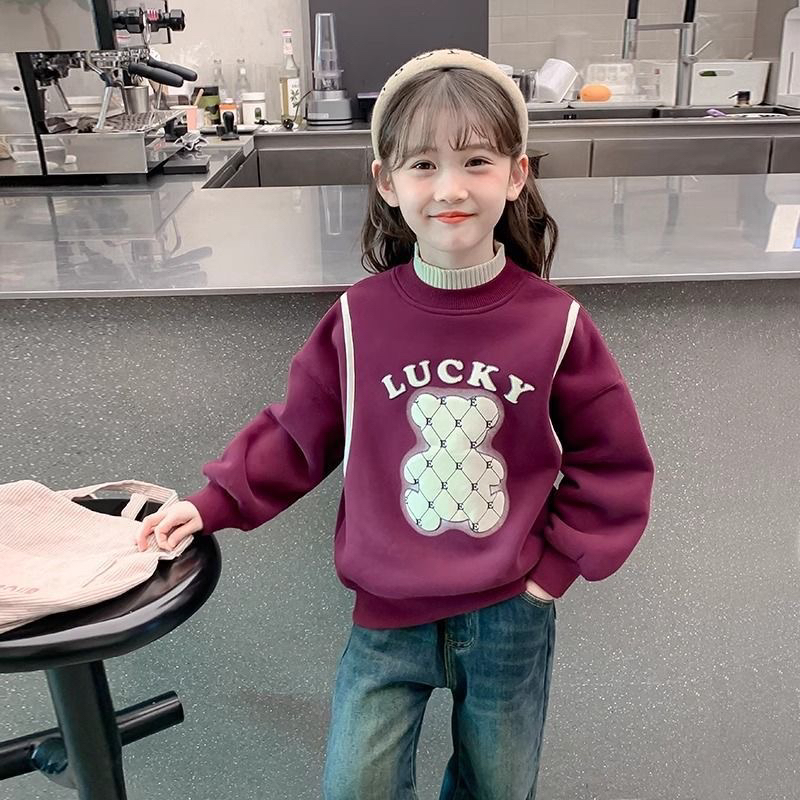 女童加绒卫衣冬款2024新款中大童冬装半高领衣服儿童冬季上衣厚