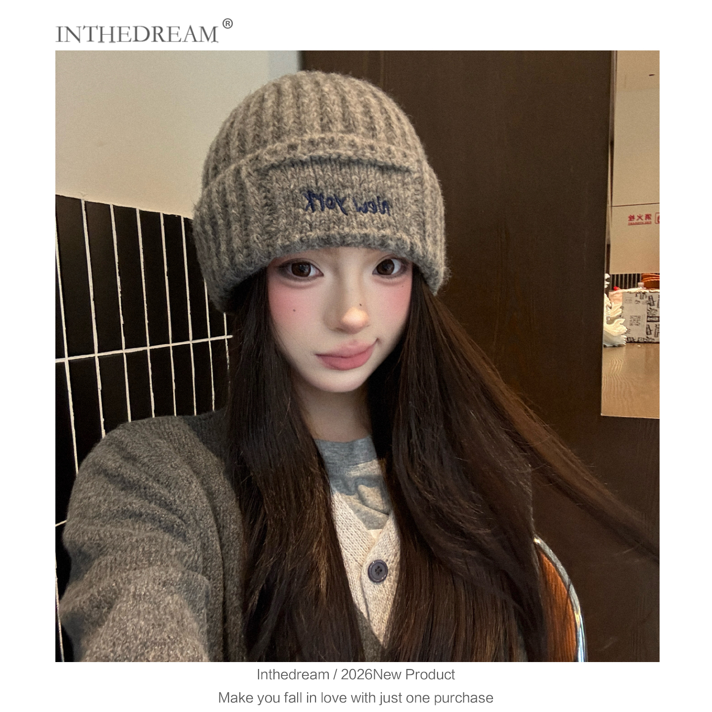 字母大头围针织帽女秋冬季保暖护耳毛线帽百搭冷帽刺绣包头帽子男