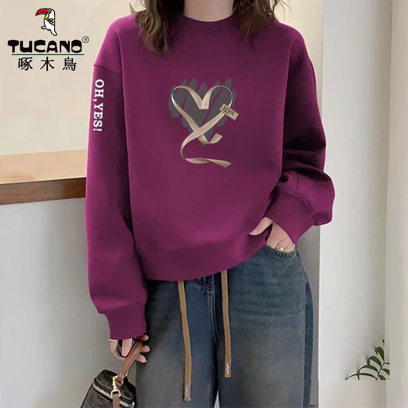 啄木鸟纯棉减龄内搭外穿款气质上衣套头帽百搭韩系显瘦长袖卫衣衫