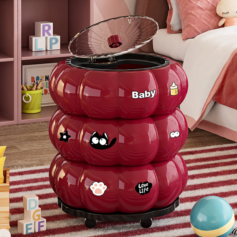 带轮创意垃圾桶高颜值趣味翻盖可移动卧室厨房卫生间纸篓收纳筒