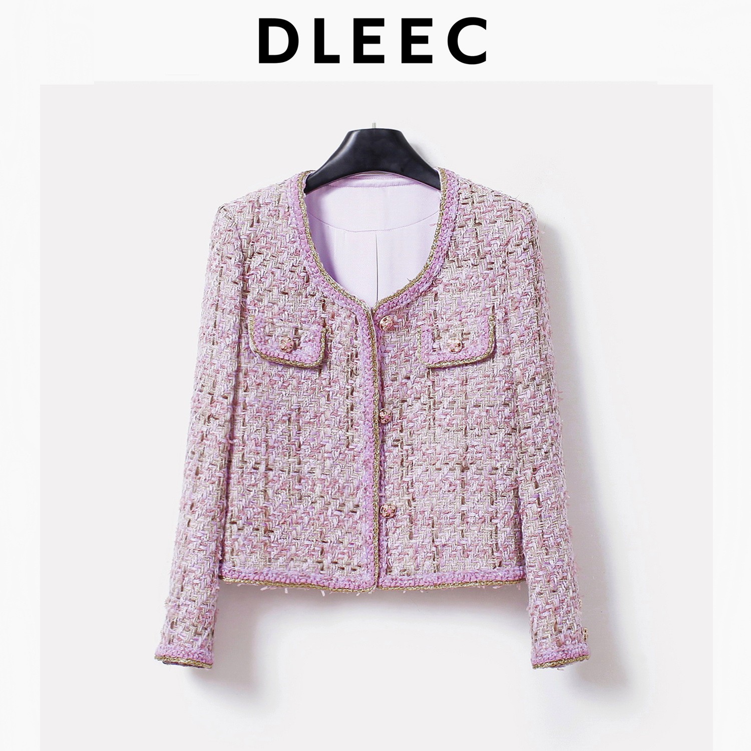 DLEEC 甜飒氛围感紫色肌理感编织粗花呢小香风外套浪漫精致感上衣