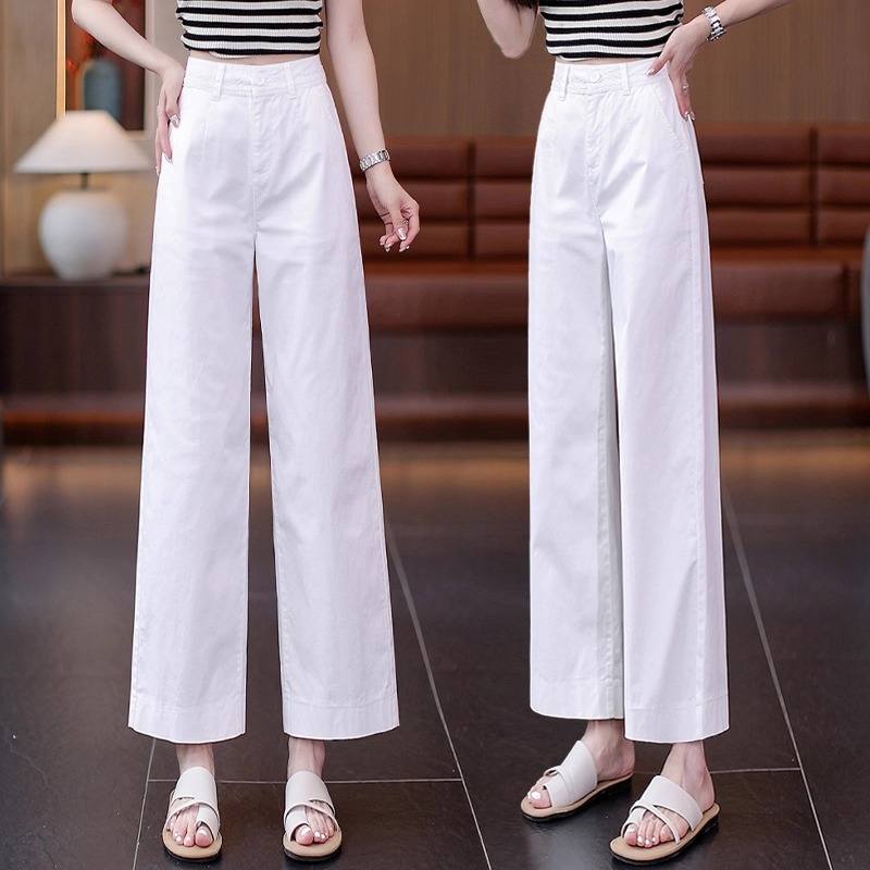 九分窄版阔腿裤女夏季薄款2025新款小个子高腰显瘦休闲直筒西装裤
