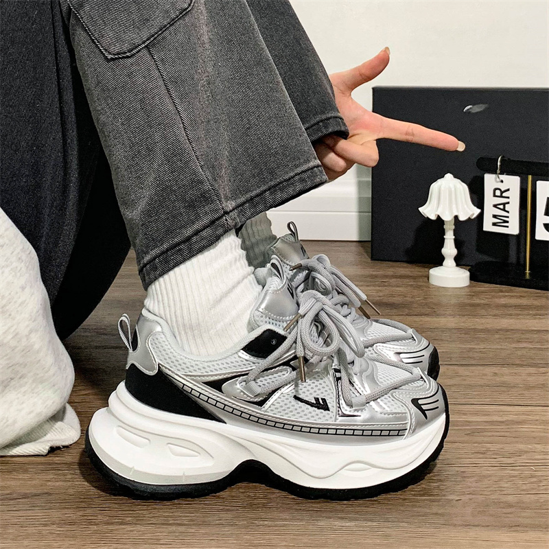回力爆款银色老爹鞋透气网面厚底女鞋小个子百搭夏季运动休闲鞋女