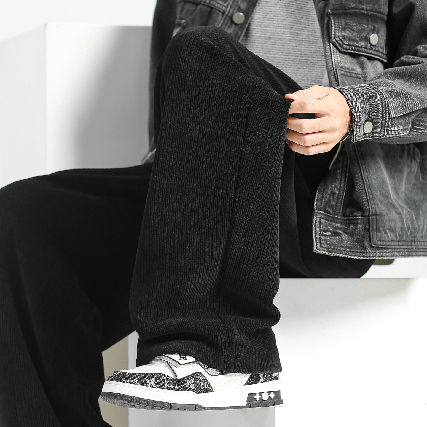 秋冬裤子男款灯芯绒加厚阔腿裤男士直筒裤休闲裤男生加绒保暖卫裤