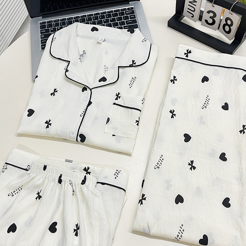 睡衣女三件套女夏季短袖短裤长裤夏天卡通家居服套装4617