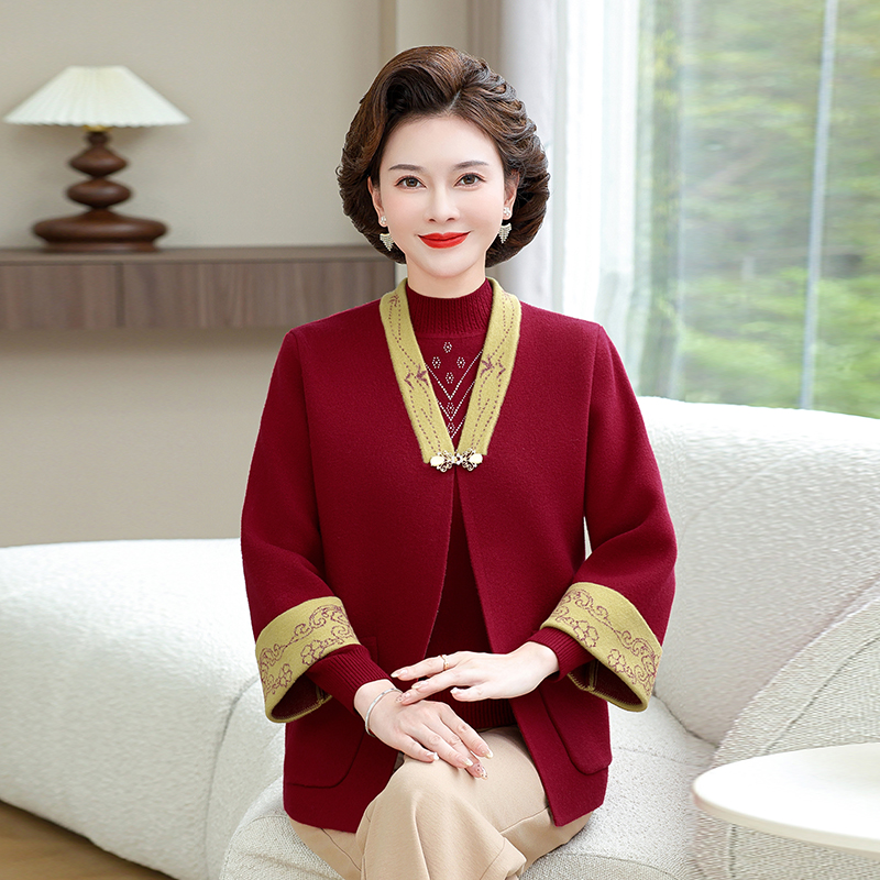 妈妈装针织外套毛衣两件套上衣中老年女装时尚开衫洋气套装婚宴装