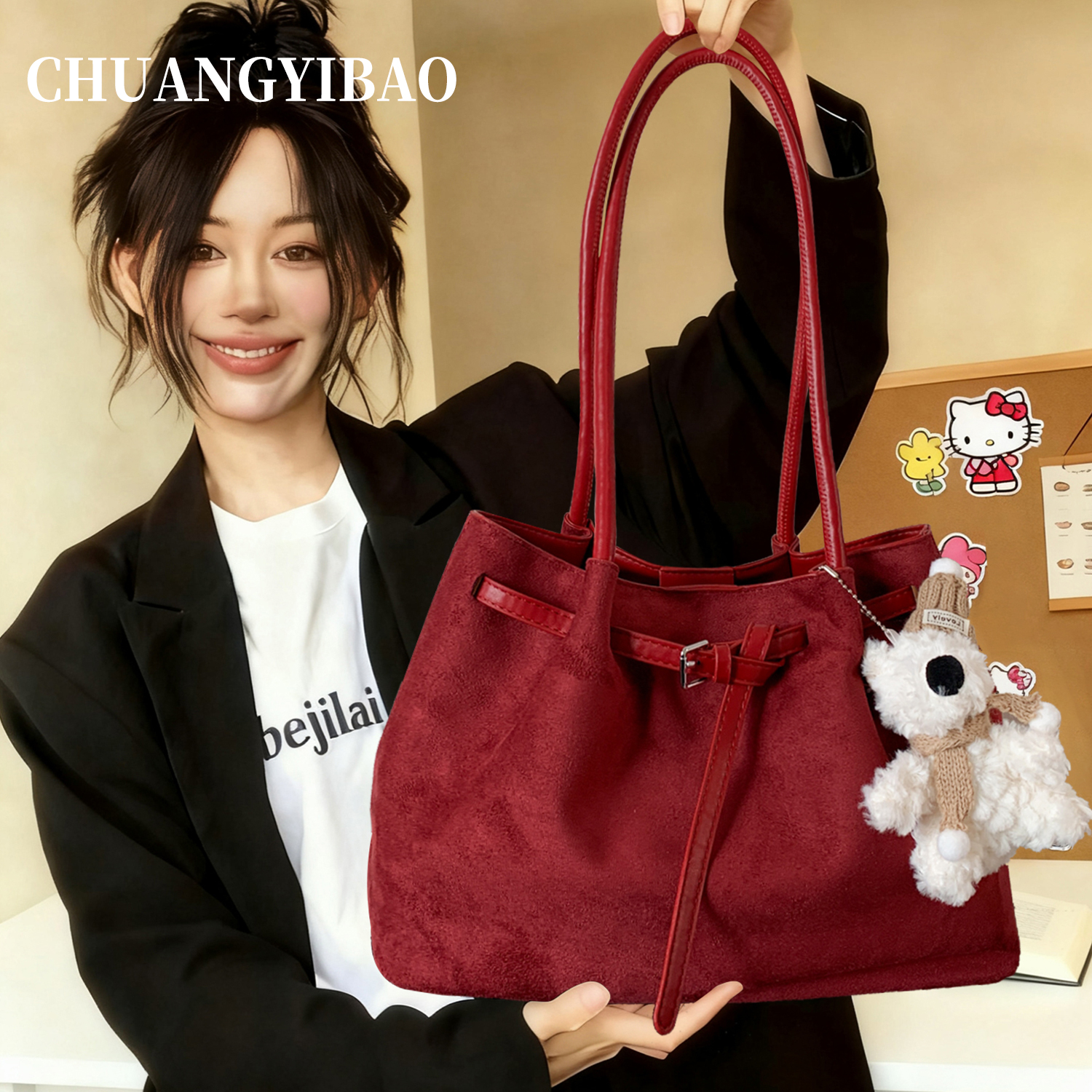 大容量腋下托特包包女式2025新款秋冬轻奢小众高级感手提红色婚包