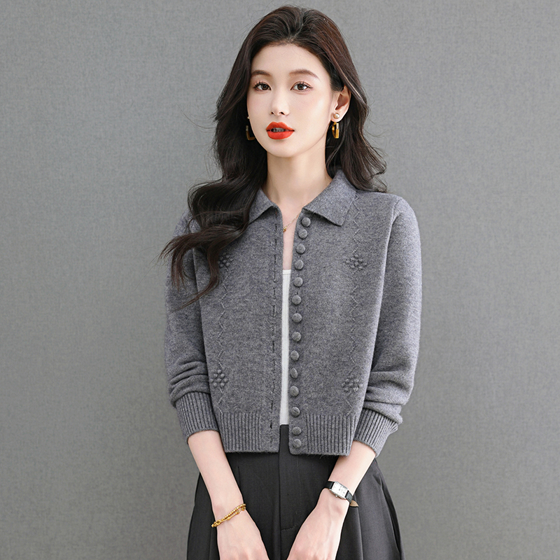 哥弟阿玛施正品秋季新款纯色绣花长袖POLO领针织衫设计感百搭外套