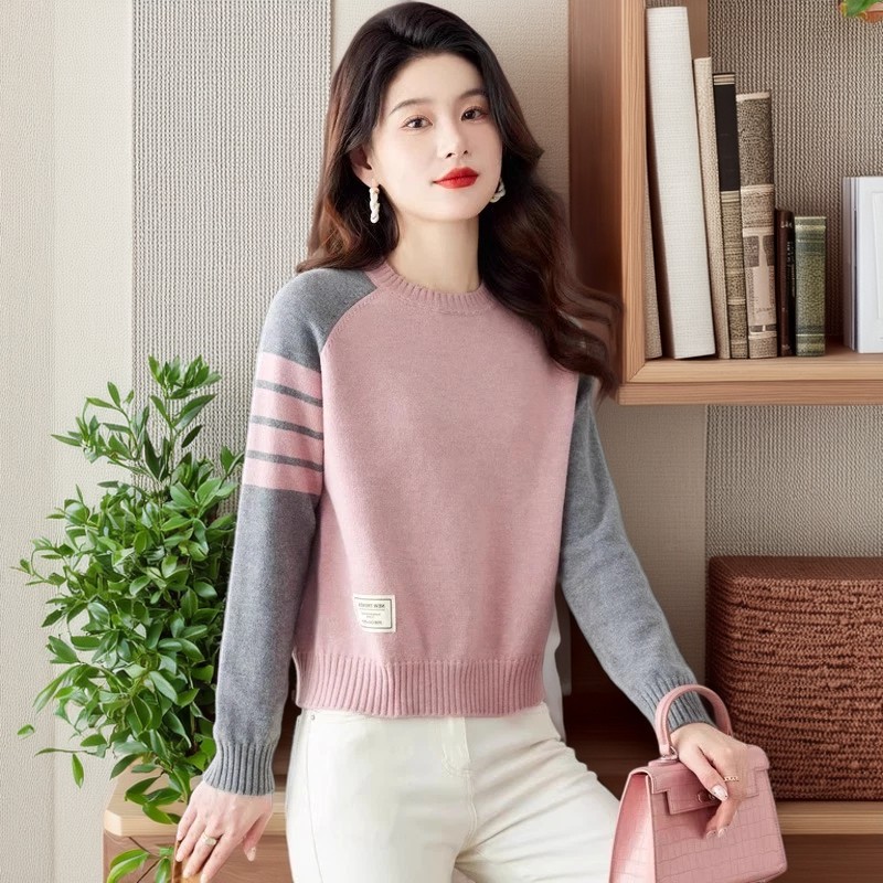 100%纯羊毛毛衣女士2025新款洋气短款加厚打底衫女春秋内搭羊毛衫